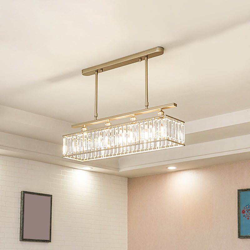 Simplicity 4 Heads Island Light Champagne/Black Rectangle Suspension Lighting with Crystal Prisms Shade Clearhalo 'Ceiling Lights' 'Island Lights' Lighting' 1710324