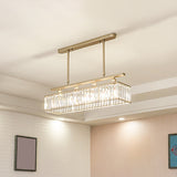 Simplicity 4 Heads Island Light Champagne/Black Rectangle Suspension Lighting with Crystal Prisms Shade Clearhalo 'Ceiling Lights' 'Island Lights' Lighting' 1710324