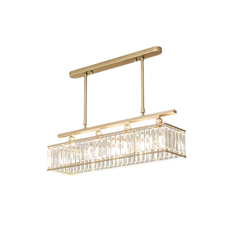 Simplicity 4 Heads Island Light Champagne/Black Rectangle Suspension Lighting with Crystal Prisms Shade Clearhalo 'Ceiling Lights' 'Island Lights' Lighting' 1710326
