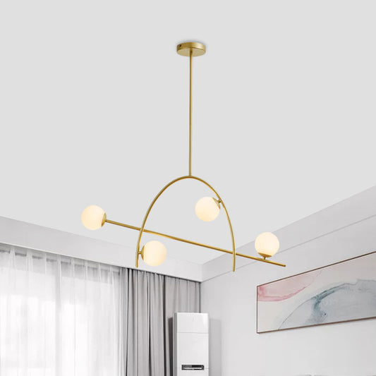 Modern 4 Lights Chandelier Lamp Gold Sphere Arched Pendant Lighting with Cream Glass Shade in Warm/White Light Gold Clearhalo 'Ceiling Lights' 'Glass shade' 'Glass' 'Island Lights' Lighting' 1710327
