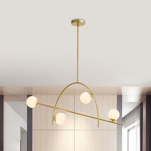 Modern 4 Lights Chandelier Lamp Gold Sphere Arched Pendant Lighting with Cream Glass Shade in Warm/White Light Clearhalo 'Ceiling Lights' 'Glass shade' 'Glass' 'Island Lights' Lighting' 1710328