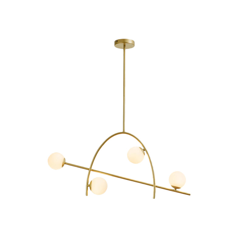 Modern 4 Lights Chandelier Lamp Gold Sphere Arched Pendant Lighting with Cream Glass Shade in Warm/White Light Clearhalo 'Ceiling Lights' 'Glass shade' 'Glass' 'Island Lights' Lighting' 1710329