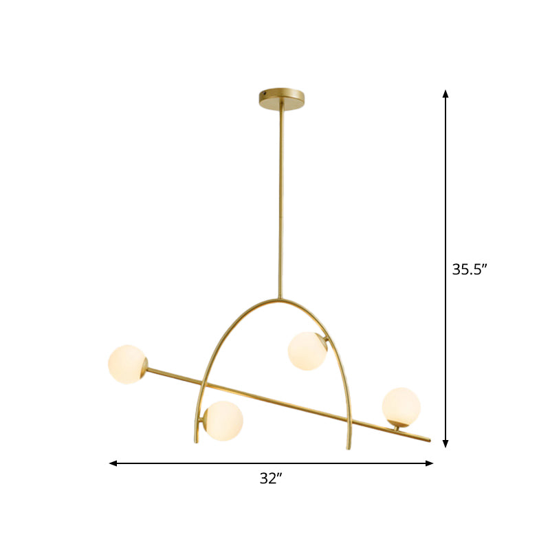 Modern 4 Lights Chandelier Lamp Gold Sphere Arched Pendant Lighting with Cream Glass Shade in Warm/White Light Clearhalo 'Ceiling Lights' 'Glass shade' 'Glass' 'Island Lights' Lighting' 1710330
