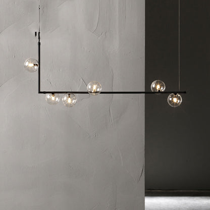 Clear Glass Globe Island Pendant Modernist 6 Bulbs Hanging Lamp Kit in Black with Right Angled Frame, Warm/White Light Black Clearhalo 'Ceiling Lights' 'Chandeliers' 'Glass shade' 'Glass' 'Island Lights' Lighting' 1710333