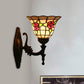 Flared Wall Light Sconce 1 Bulb Stained Glass Tiffany Style Wall Mounted Lamp in Red/Pink/Blue with Floral Pattern Clearhalo 'Art deco wall lights' 'Cast Iron' 'Glass' 'Industrial' 'Middle century wall lights' 'Modern' 'Tiffany wall lights' 'Tiffany' 'Traditional wall lights' 'Wall Lamps & Sconces' 'Wall Lights' Lighting' 1710345