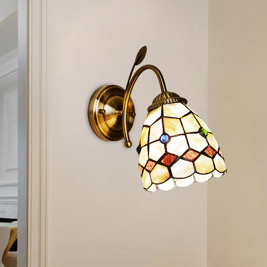 Baroque Grid Dome Wall Lighting Ideas 1 Light Shell Wall Mounted Lamp in Gold with Arched Arm Gold Clearhalo 'Art deco wall lights' 'Cast Iron' 'Glass' 'Industrial' 'Middle century wall lights' 'Modern' 'Tiffany wall lights' 'Tiffany' 'Traditional wall lights' 'Wall Lamps & Sconces' 'Wall Lights' Lighting' 1710367
