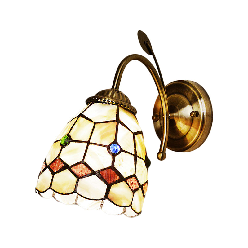 Baroque Grid Dome Wall Lighting Ideas 1 Light Shell Wall Mounted Lamp in Gold with Arched Arm Clearhalo 'Art deco wall lights' 'Cast Iron' 'Glass' 'Industrial' 'Middle century wall lights' 'Modern' 'Tiffany wall lights' 'Tiffany' 'Traditional wall lights' 'Wall Lamps & Sconces' 'Wall Lights' Lighting' 1710369