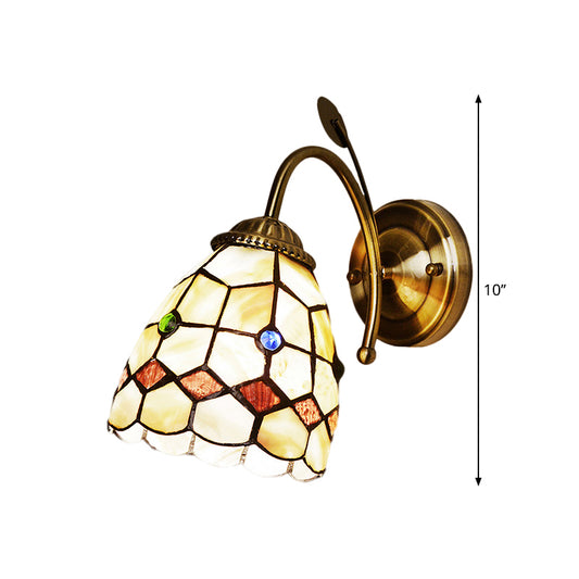 Baroque Grid Dome Wall Lighting Ideas 1 Light Shell Wall Mounted Lamp in Gold with Arched Arm Clearhalo 'Art deco wall lights' 'Cast Iron' 'Glass' 'Industrial' 'Middle century wall lights' 'Modern' 'Tiffany wall lights' 'Tiffany' 'Traditional wall lights' 'Wall Lamps & Sconces' 'Wall Lights' Lighting' 1710370