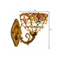 Gold Domed Wall Mount Lamp Baroque 1 Head Stained Glass Wall Sconce with Swirled Arm Clearhalo 'Art deco wall lights' 'Cast Iron' 'Glass' 'Industrial' 'Middle century wall lights' 'Modern' 'Tiffany wall lights' 'Tiffany' 'Traditional wall lights' 'Wall Lamps & Sconces' 'Wall Lights' Lighting' 1710378