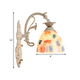 1/2-Light Wall Lighting Fixture Baroque Dome Shell Mosaic Patterned Wall Lamp with Curved Arm in White Clearhalo 'Art deco wall lights' 'Cast Iron' 'Glass' 'Industrial' 'Middle century wall lights' 'Modern' 'Tiffany wall lights' 'Tiffany' 'Traditional wall lights' 'Wall Lamps & Sconces' 'Wall Lights' Lighting' 1710391