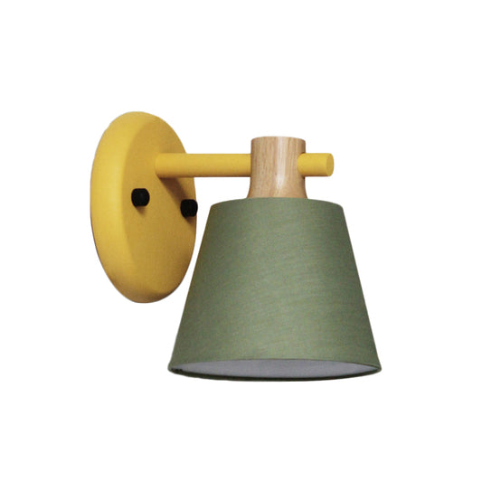 Barrel Fabric Wall Mount Light Rural Style 1 Bulb Yellow/Blue/Green Wall Lighting Ideas with Wooden Top Clearhalo 'Wall Lamps & Sconces' 'Wall Lights' Lighting' 1710411
