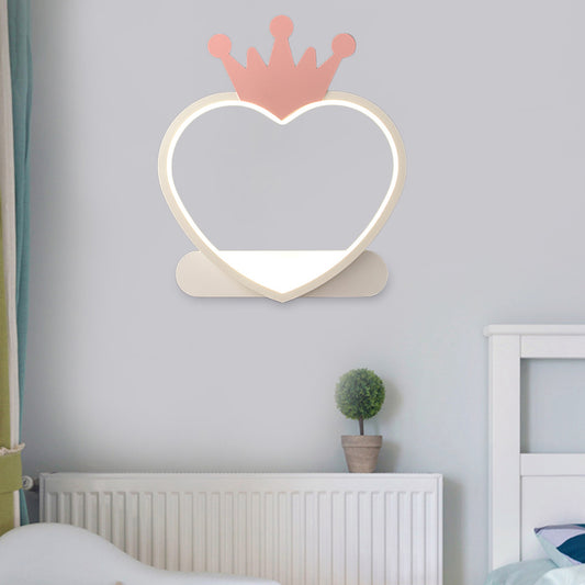 Cartoon Heart Wall Sconce Lighting Acrylic LED Nursery Wall Mount Lamp with Gold/Pink Crown Design Clearhalo 'Wall Lamps & Sconces' 'Wall Lights' Lighting' 1710426