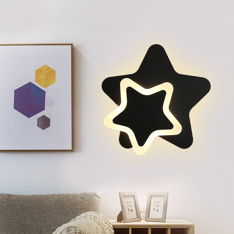 Scandinavian LED Wall Light Fixture Black/White Star Flush Wall Sconce with Acrylic Shade Black Clearhalo 'Wall Lamps & Sconces' 'Wall Lights' Lighting' 1710433