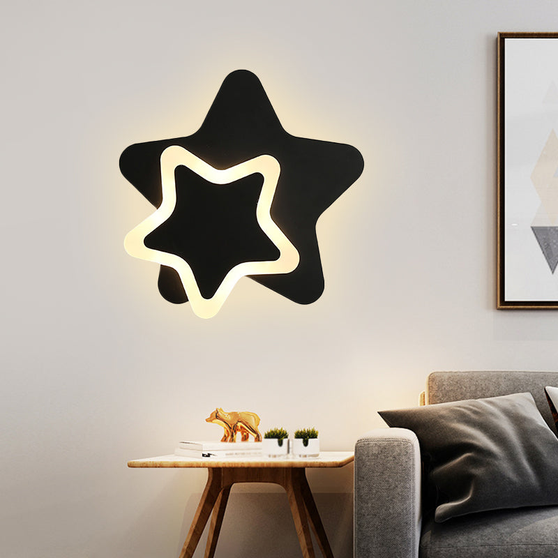 Scandinavian LED Wall Light Fixture Black/White Star Flush Wall Sconce with Acrylic Shade Clearhalo 'Wall Lamps & Sconces' 'Wall Lights' Lighting' 1710434