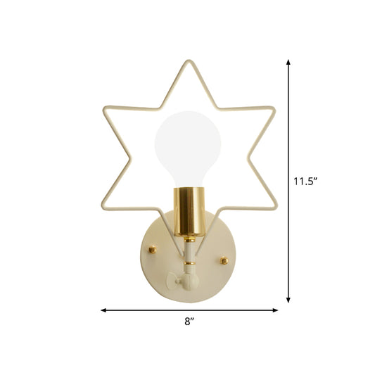 Metal Star/Flower/Loving Heart Wall Lamp Simple Style 1 Light Wall Mounted Lighting in White for Study Room Clearhalo 'Wall Lamps & Sconces' 'Wall Lights' Lighting' 1710452