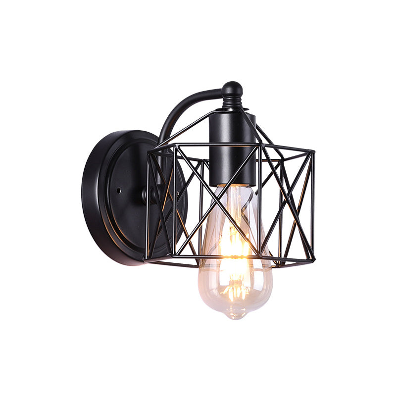 Black Single Head Wall Mount Lighting Antique Metal Hexagon Frame Reading Wall Light for Parlor Clearhalo 'Art deco wall lights' 'Cast Iron' 'Glass' 'Industrial wall lights' 'Industrial' 'Middle century wall lights' 'Modern' 'Rustic wall lights' 'Tiffany' 'Traditional wall lights' 'Wall Lamps & Sconces' 'Wall Lights' Lighting' 1710477