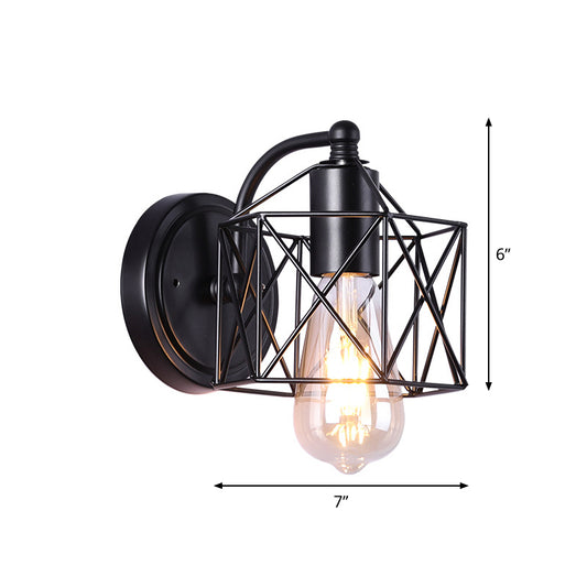 Black Single Head Wall Mount Lighting Antique Metal Hexagon Frame Reading Wall Light for Parlor Clearhalo 'Art deco wall lights' 'Cast Iron' 'Glass' 'Industrial wall lights' 'Industrial' 'Middle century wall lights' 'Modern' 'Rustic wall lights' 'Tiffany' 'Traditional wall lights' 'Wall Lamps & Sconces' 'Wall Lights' Lighting' 1710478