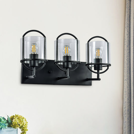 Clear Glass Black Wall Lighting Ideas Cylinder 3 Heads Retro Style Wall Light with Oval Frame Design Black Clearhalo 'Art deco wall lights' 'Cast Iron' 'Glass' 'Industrial wall lights' 'Industrial' 'Middle century wall lights' 'Modern' 'Rustic wall lights' 'Tiffany' 'Traditional wall lights' 'Wall Lamps & Sconces' 'Wall Lights' Lighting' 1710483