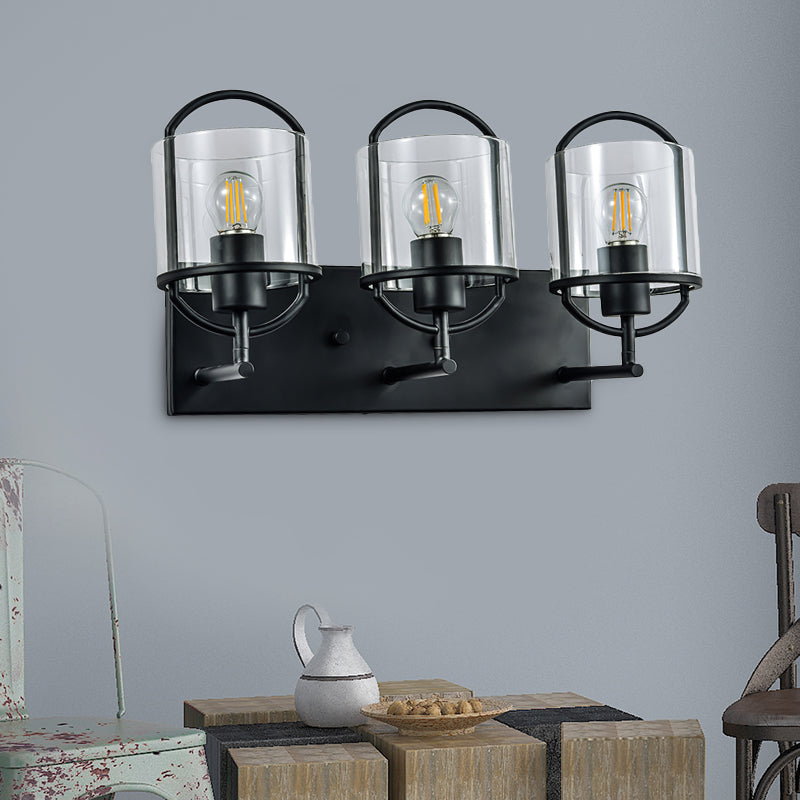 Clear Glass Black Wall Lighting Ideas Cylinder 3 Heads Retro Style Wall Light with Oval Frame Design Clearhalo 'Art deco wall lights' 'Cast Iron' 'Glass' 'Industrial wall lights' 'Industrial' 'Middle century wall lights' 'Modern' 'Rustic wall lights' 'Tiffany' 'Traditional wall lights' 'Wall Lamps & Sconces' 'Wall Lights' Lighting' 1710484
