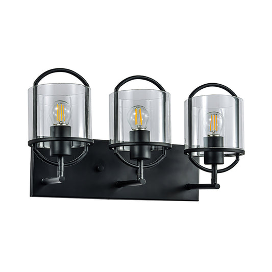 Clear Glass Black Wall Lighting Ideas Cylinder 3 Heads Retro Style Wall Light with Oval Frame Design Clearhalo 'Art deco wall lights' 'Cast Iron' 'Glass' 'Industrial wall lights' 'Industrial' 'Middle century wall lights' 'Modern' 'Rustic wall lights' 'Tiffany' 'Traditional wall lights' 'Wall Lamps & Sconces' 'Wall Lights' Lighting' 1710485