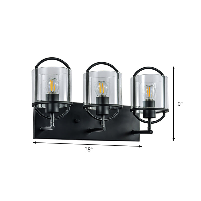 Clear Glass Black Wall Lighting Ideas Cylinder 3 Heads Retro Style Wall Light with Oval Frame Design Clearhalo 'Art deco wall lights' 'Cast Iron' 'Glass' 'Industrial wall lights' 'Industrial' 'Middle century wall lights' 'Modern' 'Rustic wall lights' 'Tiffany' 'Traditional wall lights' 'Wall Lamps & Sconces' 'Wall Lights' Lighting' 1710486