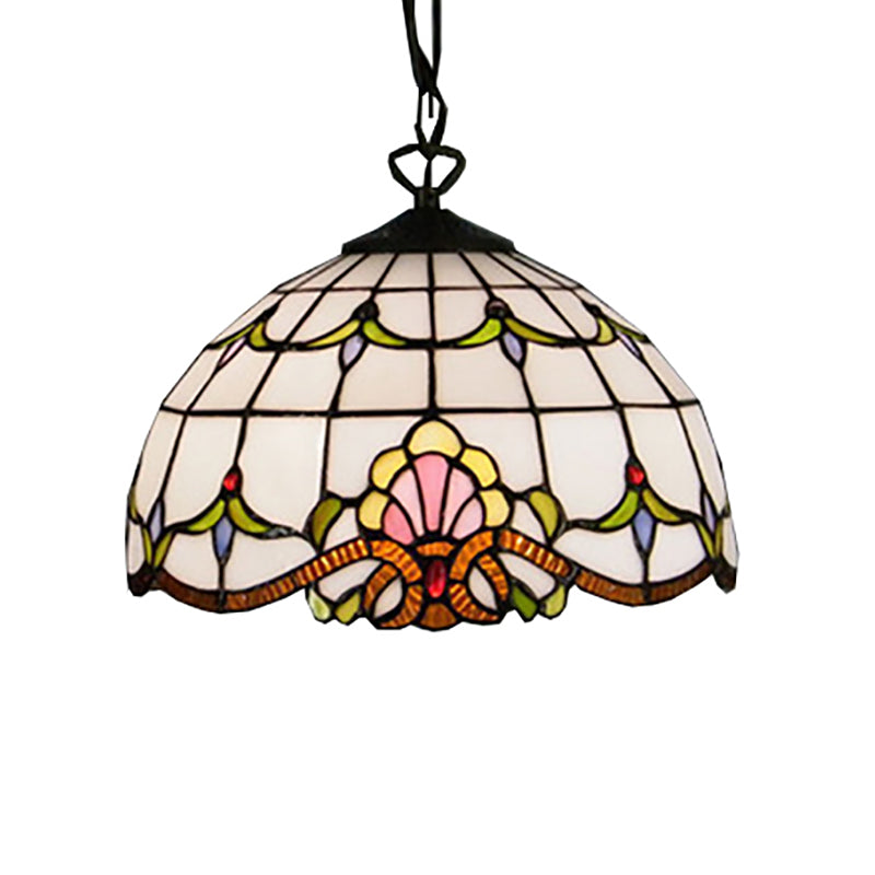 Dome Down Lighting Baroque White Hand Cut Glass 1 Bulb Hanging Pendant Light for Bedroom Clearhalo 'Ceiling Lights' 'Industrial' 'Middle Century Pendants' 'Pendant Lights' 'Pendants' 'Tiffany close to ceiling' 'Tiffany Pendants' 'Tiffany' Lighting' 171050
