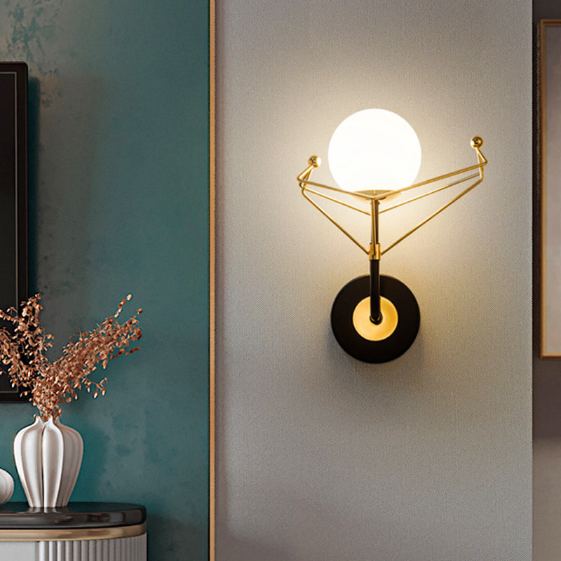 Cream Glass Orb Wall Lighting Fixture Contemporary 1 Light Wall Lamp in Gold with Metal Frame Gold Clearhalo 'Cast Iron' 'Glass' 'Industrial' 'Modern wall lights' 'Modern' 'Tiffany' 'Traditional wall lights' 'Wall Lamps & Sconces' 'Wall Lights' Lighting' 1710503