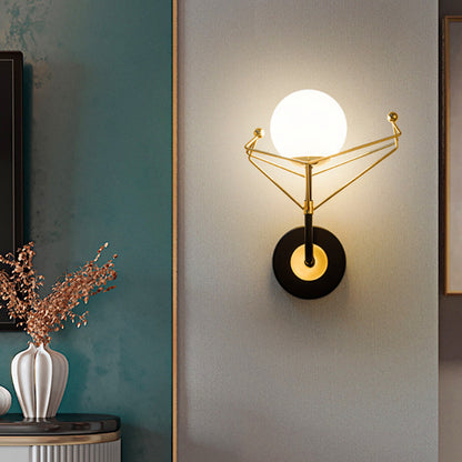 Cream Glass Orb Wall Lighting Fixture Contemporary 1 Light Wall Lamp in Gold with Metal Frame Gold Clearhalo 'Cast Iron' 'Glass' 'Industrial' 'Modern wall lights' 'Modern' 'Tiffany' 'Traditional wall lights' 'Wall Lamps & Sconces' 'Wall Lights' Lighting' 1710503