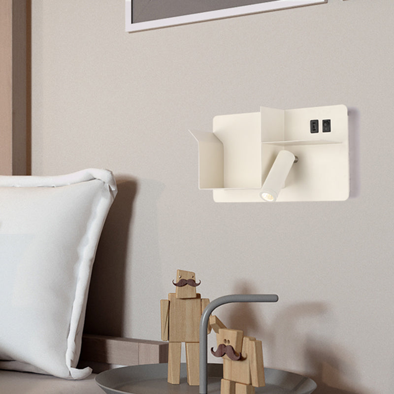 Metal Tubular Wall Light Modernist Modernism Black/White LED Wall Sconce Lighting with Shelf Frame White Clearhalo 'Cast Iron' 'Glass' 'Industrial' 'Modern wall lights' 'Modern' 'Tiffany' 'Traditional wall lights' 'Wall Lamps & Sconces' 'Wall Lights' Lighting' 1710519