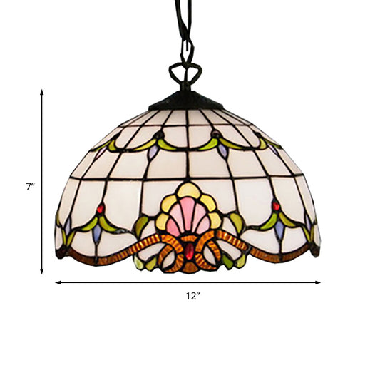 Dome Down Lighting Baroque White Hand Cut Glass 1 Bulb Hanging Pendant Light for Bedroom Clearhalo 'Ceiling Lights' 'Industrial' 'Middle Century Pendants' 'Pendant Lights' 'Pendants' 'Tiffany close to ceiling' 'Tiffany Pendants' 'Tiffany' Lighting' 171051
