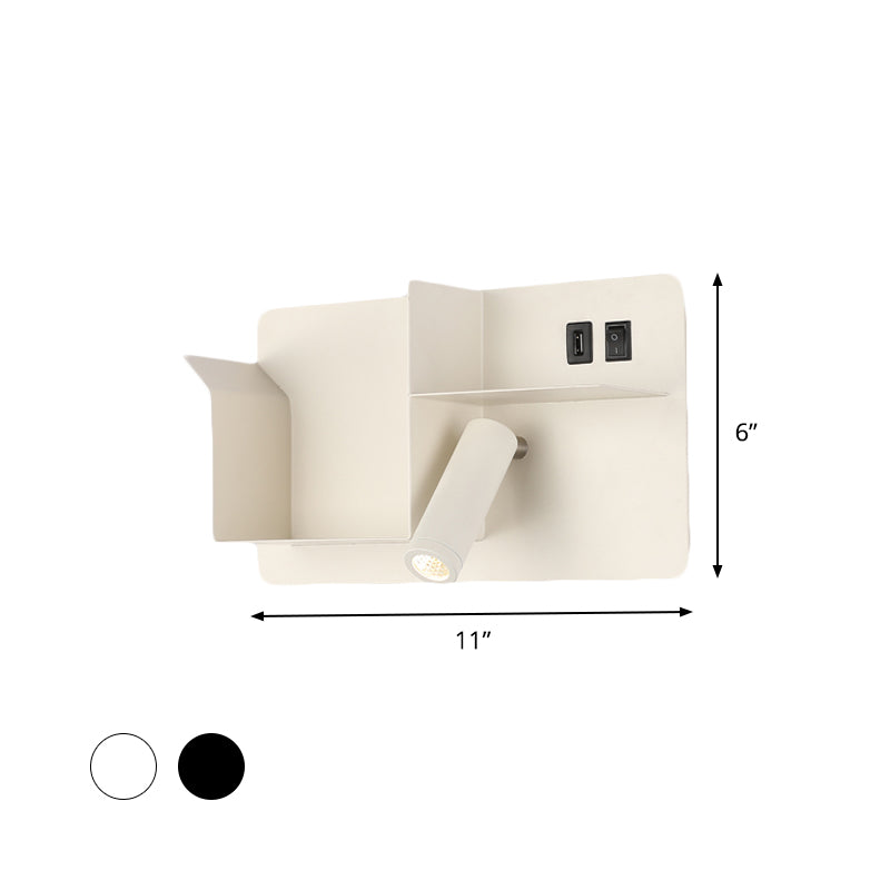 Metal Tubular Wall Light Modernist Modernism Black/White LED Wall Sconce Lighting with Shelf Frame Clearhalo 'Cast Iron' 'Glass' 'Industrial' 'Modern wall lights' 'Modern' 'Tiffany' 'Traditional wall lights' 'Wall Lamps & Sconces' 'Wall Lights' Lighting' 1710522