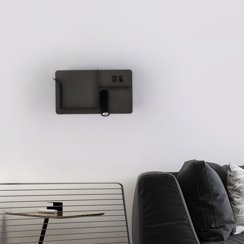 Metal Tubular Wall Light Modernist Modernism Black/White LED Wall Sconce Lighting with Shelf Frame Black Clearhalo 'Cast Iron' 'Glass' 'Industrial' 'Modern wall lights' 'Modern' 'Tiffany' 'Traditional wall lights' 'Wall Lamps & Sconces' 'Wall Lights' Lighting' 1710523