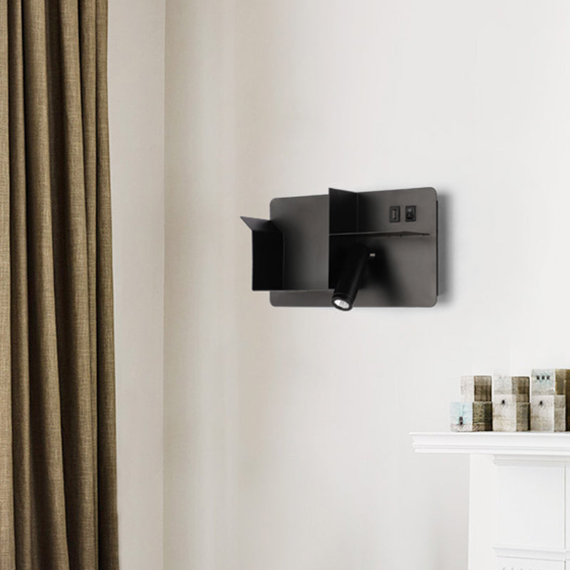 Metal Tubular Wall Light Modernist Modernism Black/White LED Wall Sconce Lighting with Shelf Frame Clearhalo 'Cast Iron' 'Glass' 'Industrial' 'Modern wall lights' 'Modern' 'Tiffany' 'Traditional wall lights' 'Wall Lamps & Sconces' 'Wall Lights' Lighting' 1710524