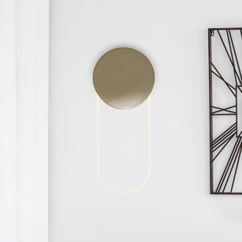 Oval Wall Lamp Contemporary Acrylic LED Bedroom Wall Light Fixture with Gold Metal Round Shade Clearhalo 'Cast Iron' 'Glass' 'Industrial' 'Modern wall lights' 'Modern' 'Tiffany' 'Traditional wall lights' 'Wall Lamps & Sconces' 'Wall Lights' Lighting' 1710540