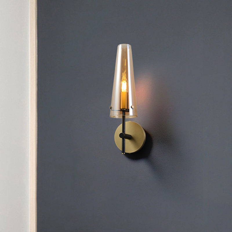 Clear Glass Conical Wall Mount Light Minimalist 1-Light Wall Lighting in Black for Study Room Black Clearhalo 'Cast Iron' 'Glass' 'Industrial' 'Modern wall lights' 'Modern' 'Tiffany' 'Traditional wall lights' 'Wall Lamps & Sconces' 'Wall Lights' Lighting' 1710551