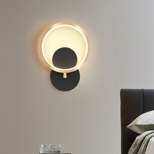 Circular Wall Mount Lamp Nordic Metallic LED Black Wall Mounted Lighting for Bedroom Black Clearhalo 'Cast Iron' 'Glass' 'Industrial' 'Modern wall lights' 'Modern' 'Tiffany' 'Traditional wall lights' 'Wall Lamps & Sconces' 'Wall Lights' Lighting' 1710619