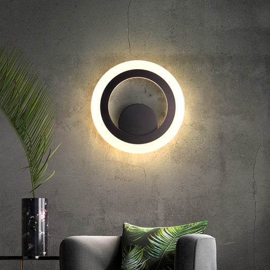 Round Bedroom Wall Sconce Light Metal LED Contemporary Wall Mounted Lamp in Black, Warm/White Light Black Clearhalo 'Cast Iron' 'Glass' 'Industrial' 'Modern wall lights' 'Modern' 'Tiffany' 'Traditional wall lights' 'Wall Lamps & Sconces' 'Wall Lights' Lighting' 1710623