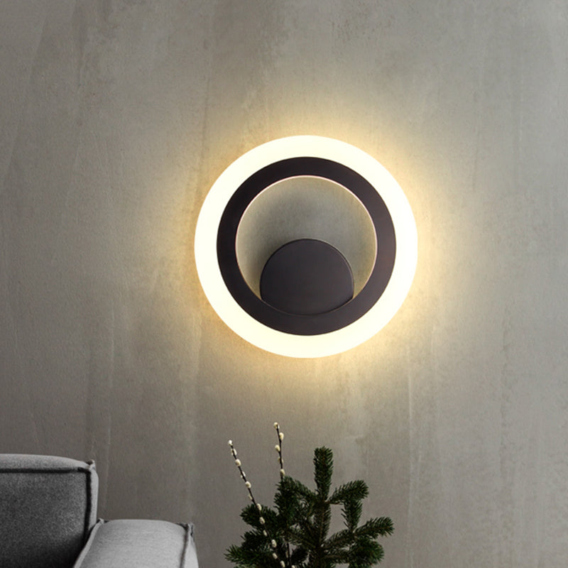 Round Bedroom Wall Sconce Light Metal LED Contemporary Wall Mounted Lamp in Black, Warm/White Light Clearhalo 'Cast Iron' 'Glass' 'Industrial' 'Modern wall lights' 'Modern' 'Tiffany' 'Traditional wall lights' 'Wall Lamps & Sconces' 'Wall Lights' Lighting' 1710624