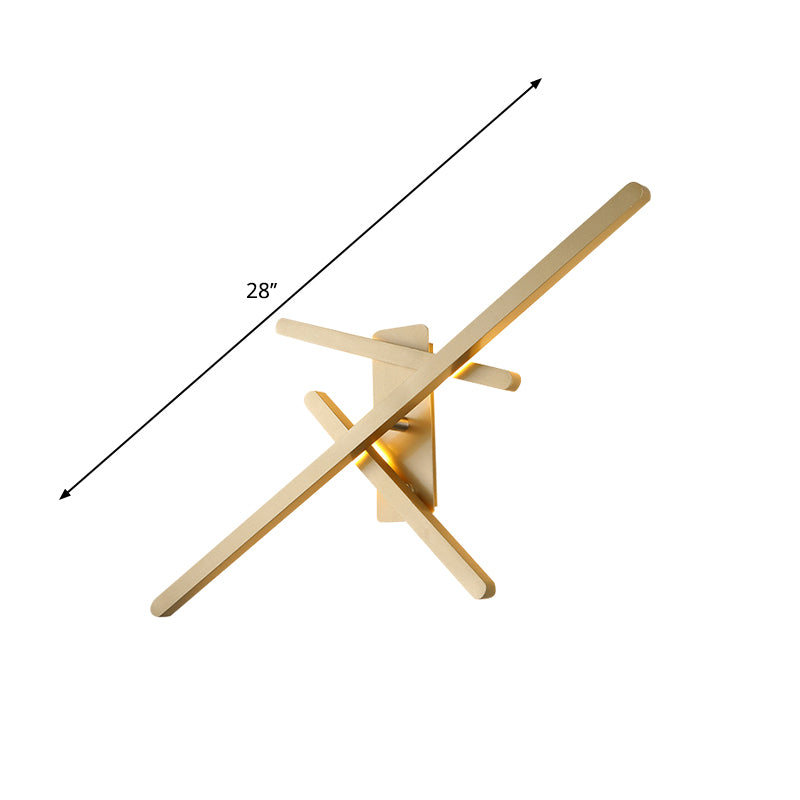 Crossed Lines Wall Lighting Contemporary Metallic LED Gold Wall Mount Light, Warm/White Light Clearhalo 'Cast Iron' 'Glass' 'Industrial' 'Modern wall lights' 'Modern' 'Tiffany' 'Traditional wall lights' 'Wall Lamps & Sconces' 'Wall Lights' Lighting' 1710638