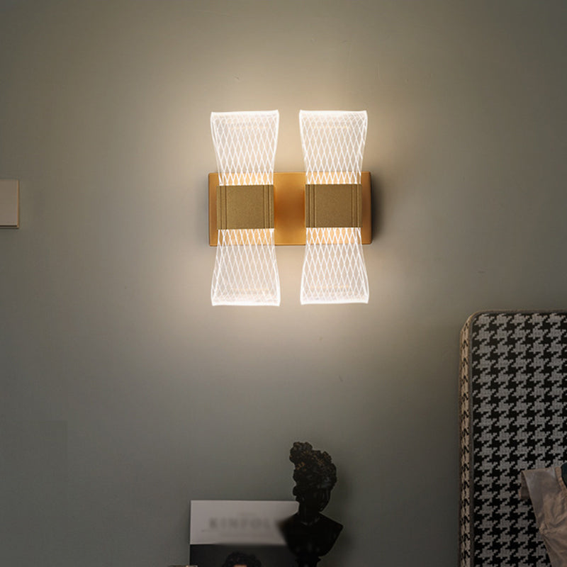 Bowknot-Like Acrylic LED Wall Light Fixture Nordic 1/2 Bulbs Gold Wall Sconce Lighting in Warm/White Light Clearhalo 'Cast Iron' 'Glass' 'Industrial' 'Modern wall lights' 'Modern' 'Tiffany' 'Traditional wall lights' 'Wall Lamps & Sconces' 'Wall Lights' Lighting' 1710644