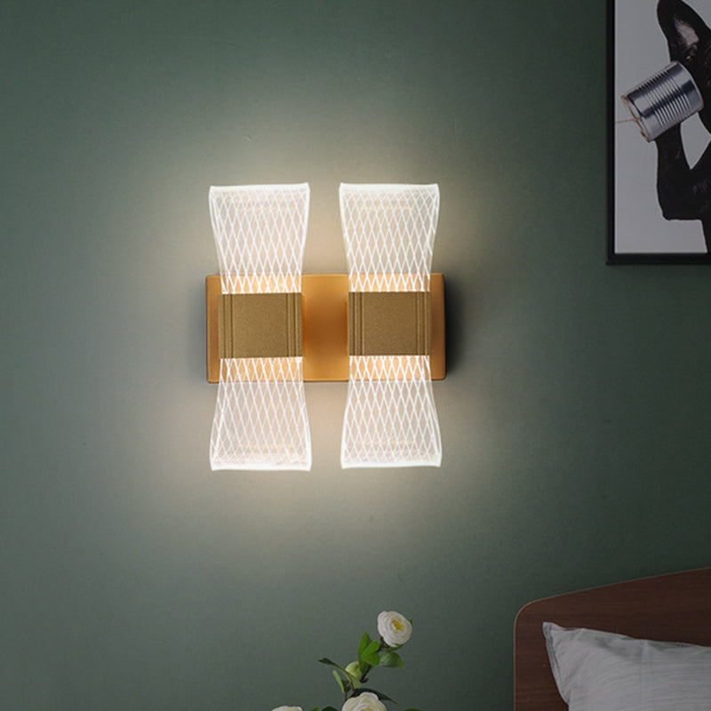 Bowknot-Like Acrylic LED Wall Light Fixture Nordic 1/2 Bulbs Gold Wall Sconce Lighting in Warm/White Light Clearhalo 'Cast Iron' 'Glass' 'Industrial' 'Modern wall lights' 'Modern' 'Tiffany' 'Traditional wall lights' 'Wall Lamps & Sconces' 'Wall Lights' Lighting' 1710645