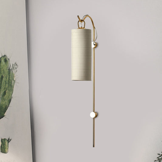 Fabric Cylinder Wall Sconce Light Modernist 1-Light Wall Lighting Fixture in White/Green, Warm/Yellow Light White Clearhalo 'Cast Iron' 'Glass' 'Industrial' 'Modern wall lights' 'Modern' 'Tiffany' 'Traditional wall lights' 'Wall Lamps & Sconces' 'Wall Lights' Lighting' 1710652