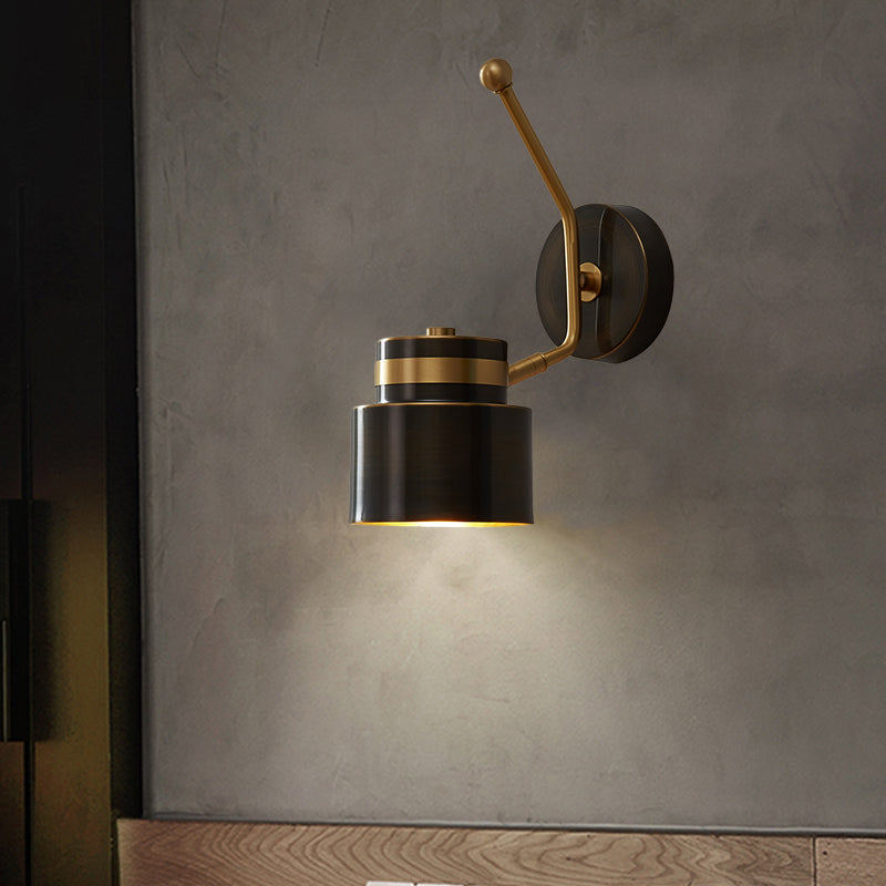 Black Cylinder Wall Lighting Fixture Nordic 1-Bulb Metallic Wall Mount Lamp with Adjustable Shade Black Clearhalo 'Cast Iron' 'Glass' 'Industrial' 'Modern wall lights' 'Modern' 'Tiffany' 'Traditional wall lights' 'Wall Lamps & Sconces' 'Wall Lights' Lighting' 1710656
