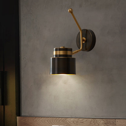 Black Cylinder Wall Lighting Fixture Nordic 1-Bulb Metallic Wall Mount Lamp with Adjustable Shade Black Clearhalo 'Cast Iron' 'Glass' 'Industrial' 'Modern wall lights' 'Modern' 'Tiffany' 'Traditional wall lights' 'Wall Lamps & Sconces' 'Wall Lights' Lighting' 1710656