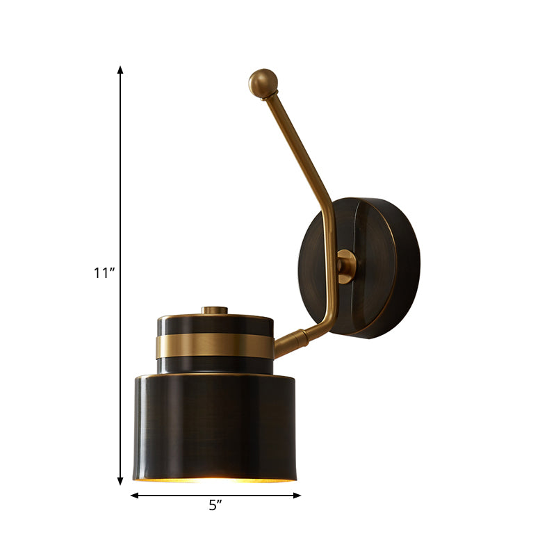 Black Cylinder Wall Lighting Fixture Nordic 1-Bulb Metallic Wall Mount Lamp with Adjustable Shade Clearhalo 'Cast Iron' 'Glass' 'Industrial' 'Modern wall lights' 'Modern' 'Tiffany' 'Traditional wall lights' 'Wall Lamps & Sconces' 'Wall Lights' Lighting' 1710659