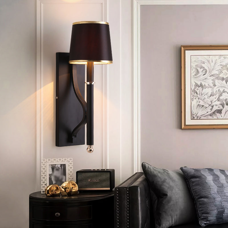 Conical Wall Light Minimalist Metallic 1 Head Black Wall Mount Lamp with Right Angle Arm Clearhalo 'Cast Iron' 'Glass' 'Industrial' 'Modern wall lights' 'Modern' 'Tiffany' 'Traditional wall lights' 'Wall Lamps & Sconces' 'Wall Lights' Lighting' 1710670