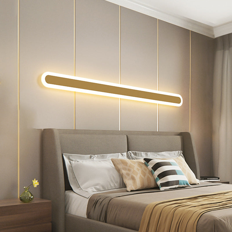 Oblong Bedroom Wall Sconce Light Acrylic 12"/16"/23.5" W LED Minimalist Wall Lighting Fixture, Warm/White Light Gold Clearhalo 'Cast Iron' 'Glass' 'Industrial' 'Modern wall lights' 'Modern' 'Tiffany' 'Traditional wall lights' 'Wall Lamps & Sconces' 'Wall Lights' Lighting' 1710679