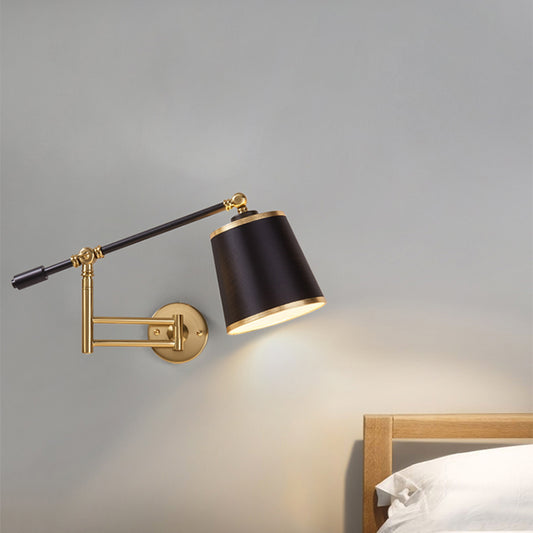 Metallic Tapered Wall Light Fixture Modernist 1-Light Black/White Wall Mount Lamp with Adjustable Shade Black Clearhalo 'Cast Iron' 'Glass' 'Industrial' 'Modern wall lights' 'Modern' 'Tiffany' 'Traditional wall lights' 'Wall Lamps & Sconces' 'Wall Lights' Lighting' 1710690