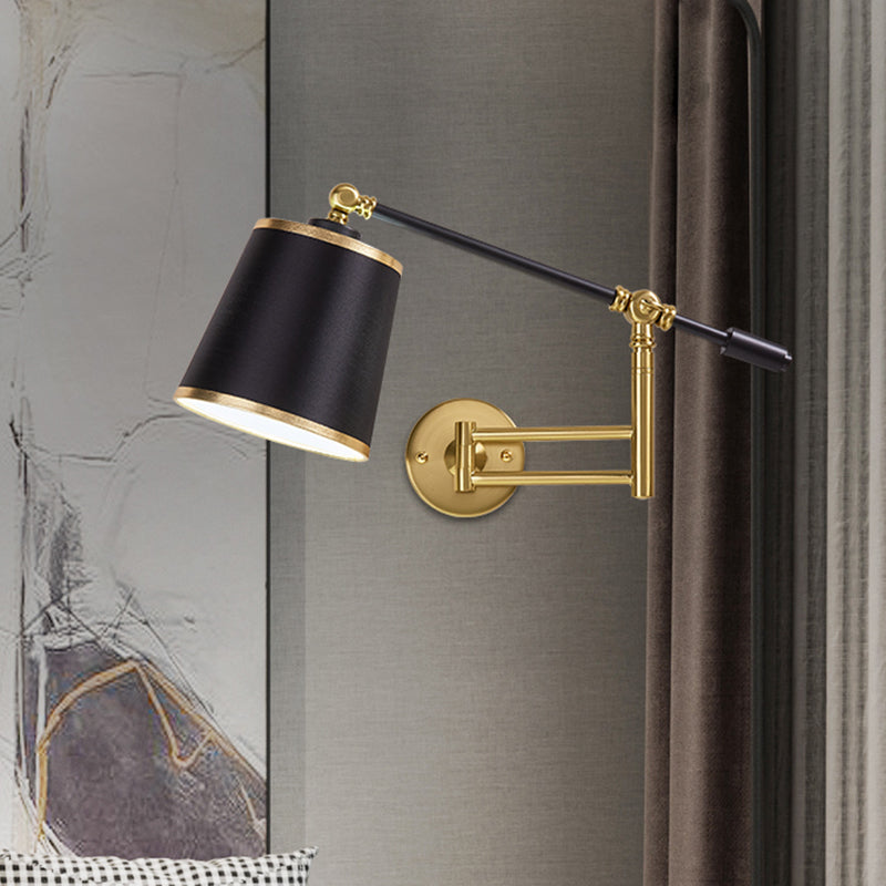 Metallic Tapered Wall Light Fixture Modernist 1-Light Black/White Wall Mount Lamp with Adjustable Shade Clearhalo 'Cast Iron' 'Glass' 'Industrial' 'Modern wall lights' 'Modern' 'Tiffany' 'Traditional wall lights' 'Wall Lamps & Sconces' 'Wall Lights' Lighting' 1710691