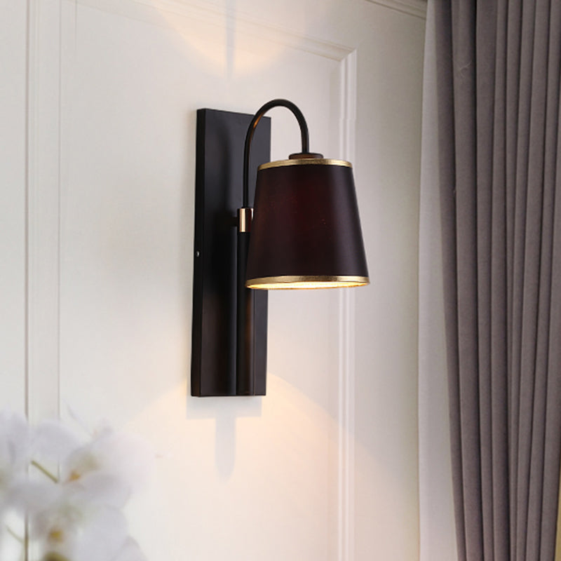 Black Conical Wall Sconce Lighting Nordic 1-Bulb Metallic Wall Mount Light with Gooseneck Arm Black Clearhalo 'Cast Iron' 'Glass' 'Industrial' 'Modern wall lights' 'Modern' 'Tiffany' 'Traditional wall lights' 'Wall Lamps & Sconces' 'Wall Lights' Lighting' 1710698